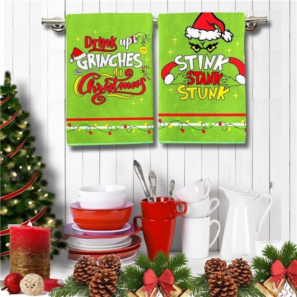 Set‎ of 2 The Grinch Christmas Kitchen Towels, 17.7x27.5, Farmhouse Decor - Picture 6 of 7